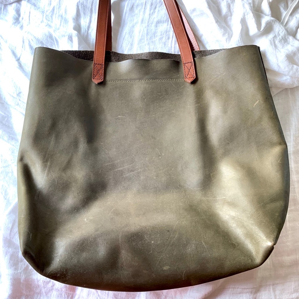 Madewell Transport Tote Green Grey Leather Rare